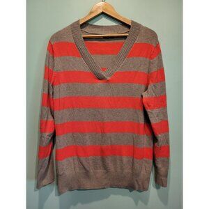 Tan Orange Wide Stripe V Neck Lightweight Sweater Gap Sz 2X